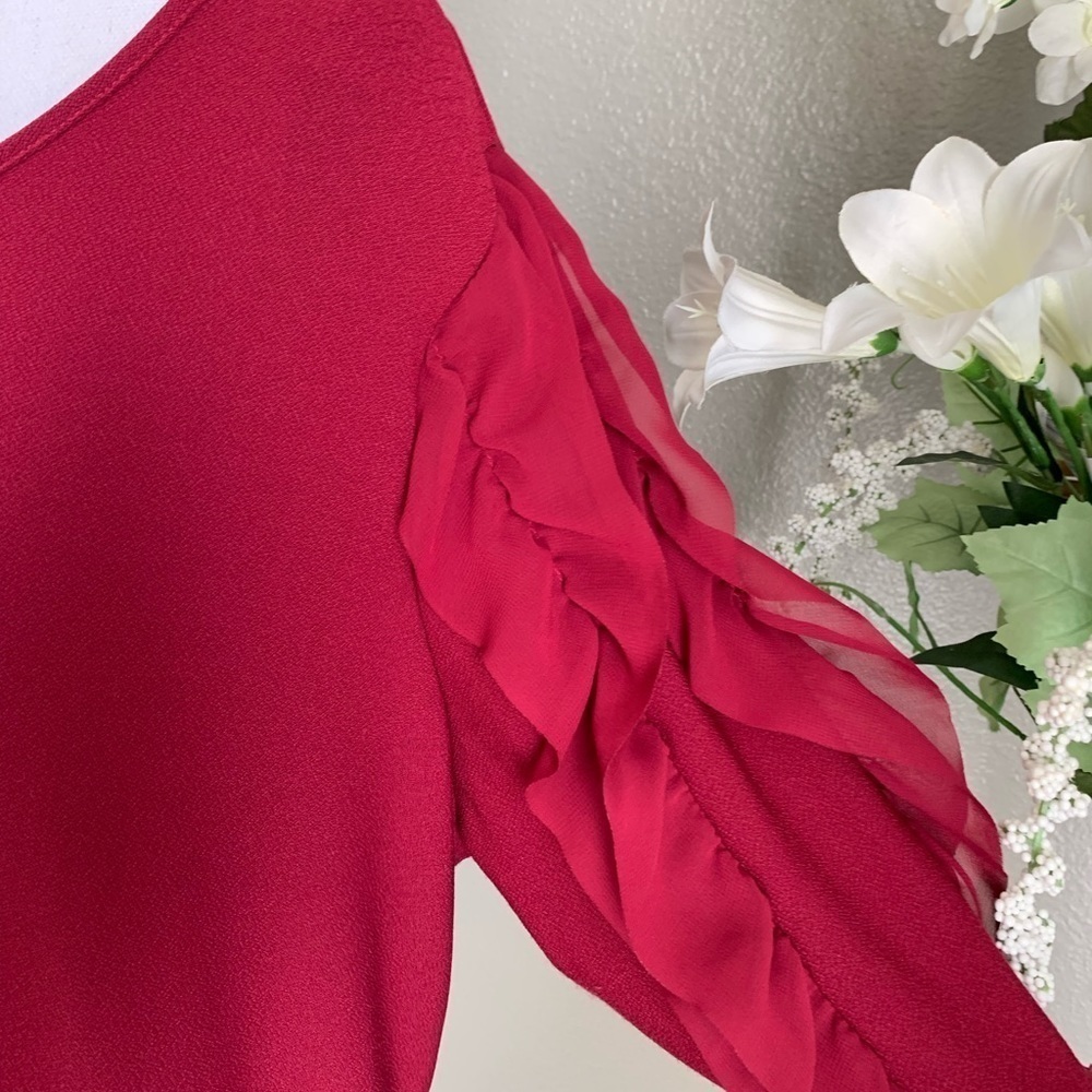 A Love Story Women’s Burgundy Ruffle Sleeve Blouse Size 2X - Picture 12 of 17